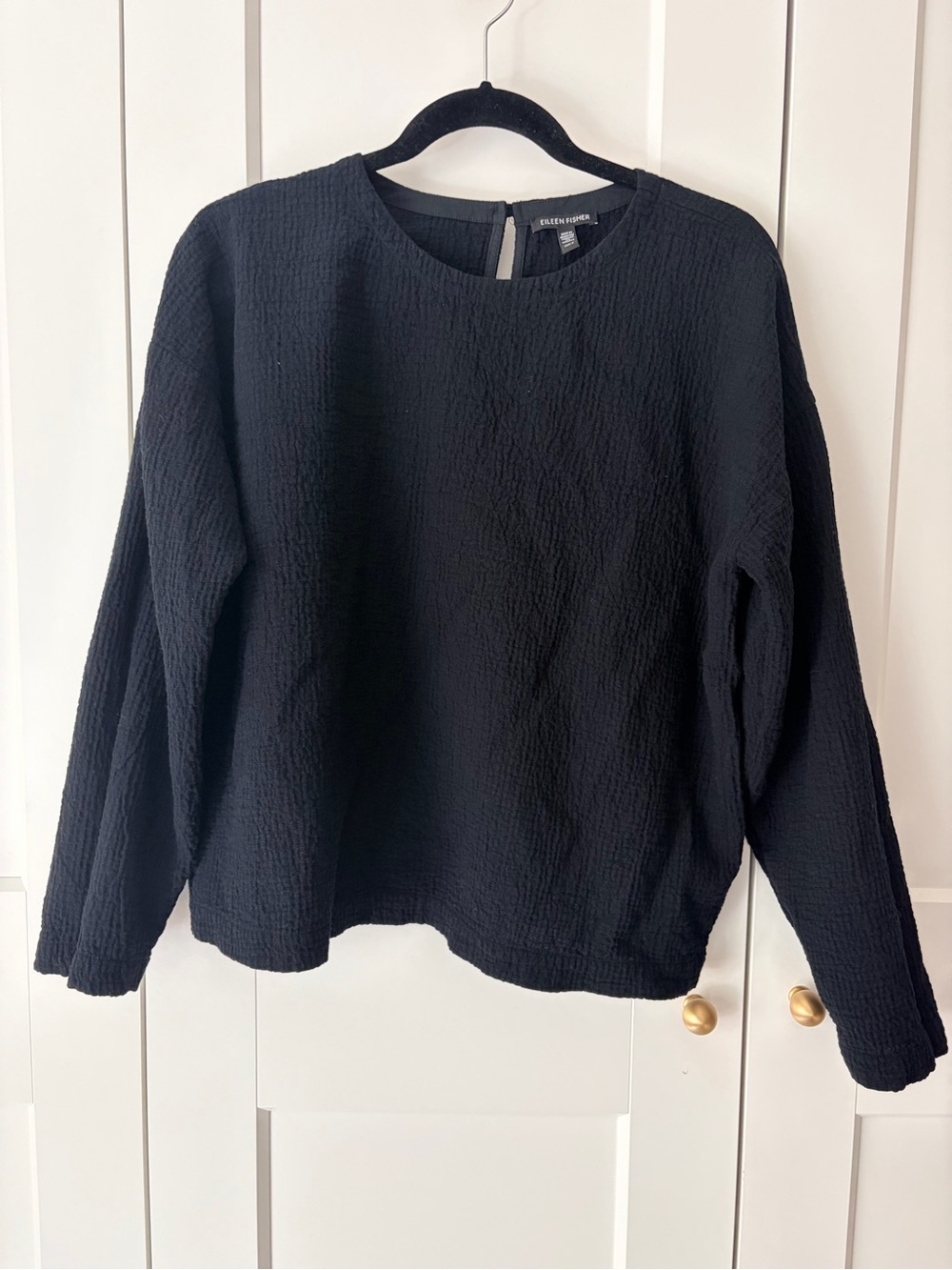 Eileen Fisher Black Organic Cotton Gauze Scoop-Neck Top | S